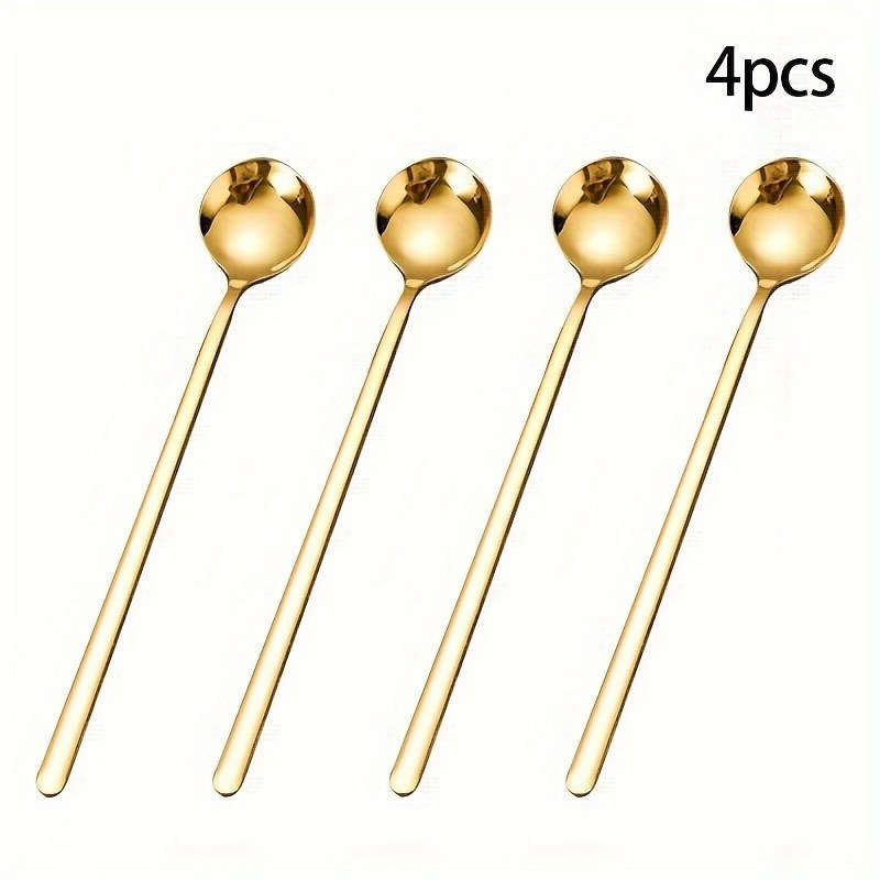 4pcs Golden Stainless Steel Long Handle Spoons Set