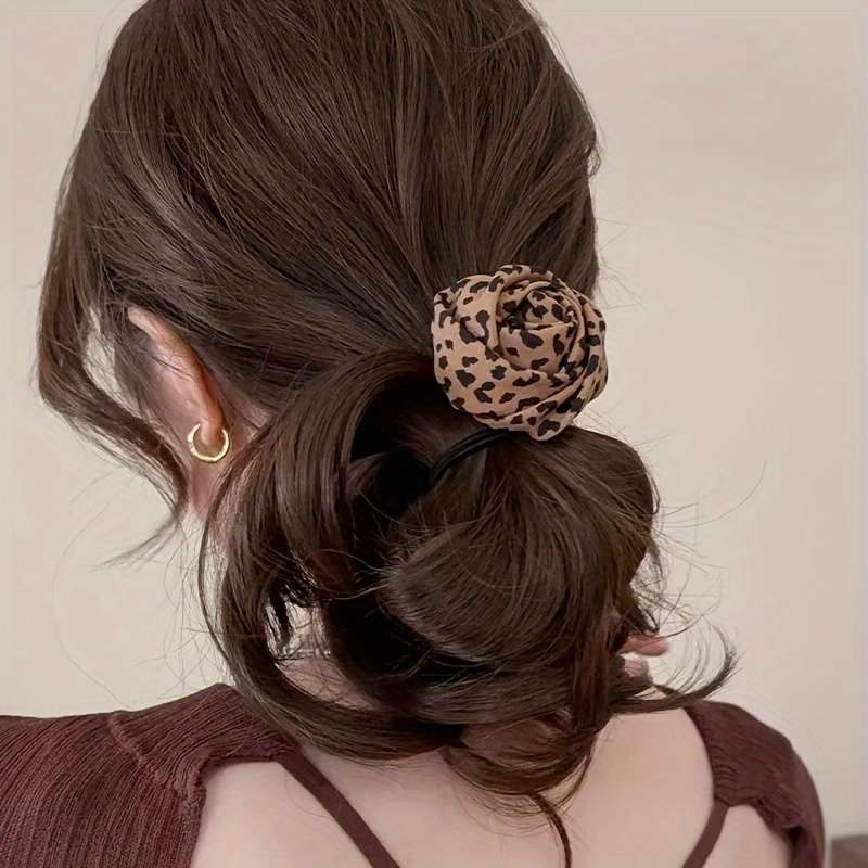 Leopard Print Rose Flower Hair Ties