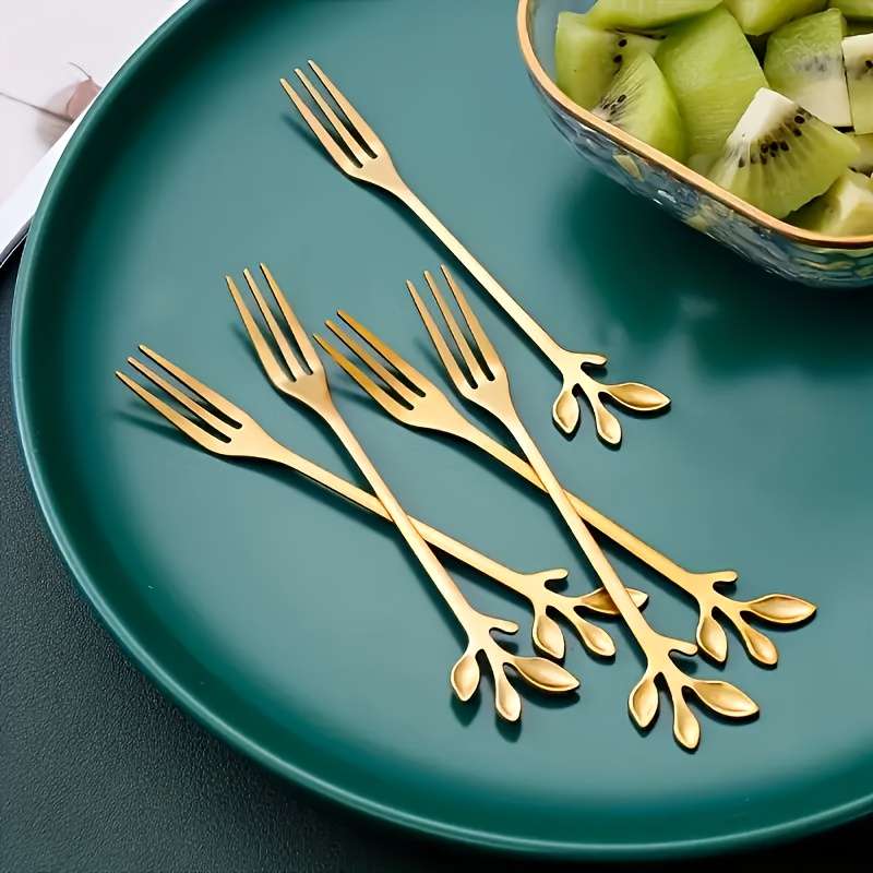 Stainless steel gold leaf dessert cake fork