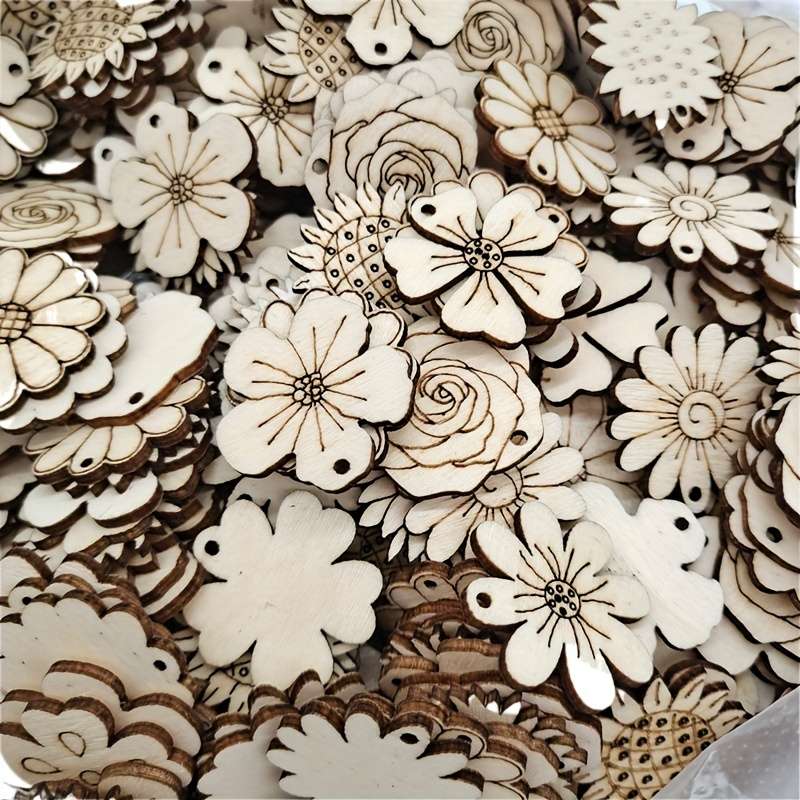 20pcs Mixed Mini Wooden Flowers Shapes fo
