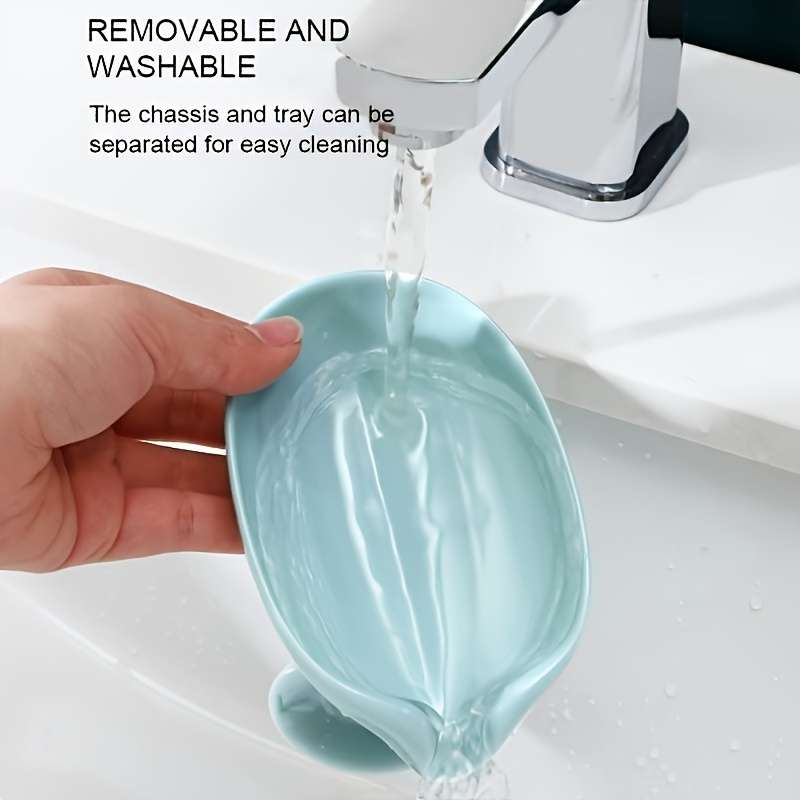 Leaf-Shaped Wall-Mounted Soap Dish with Suction Cup Base