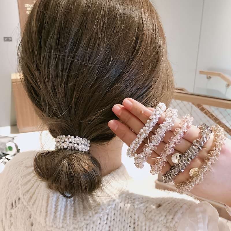 Elegant 4pcs Set of Faux Pearl And Crystal Hair Ties