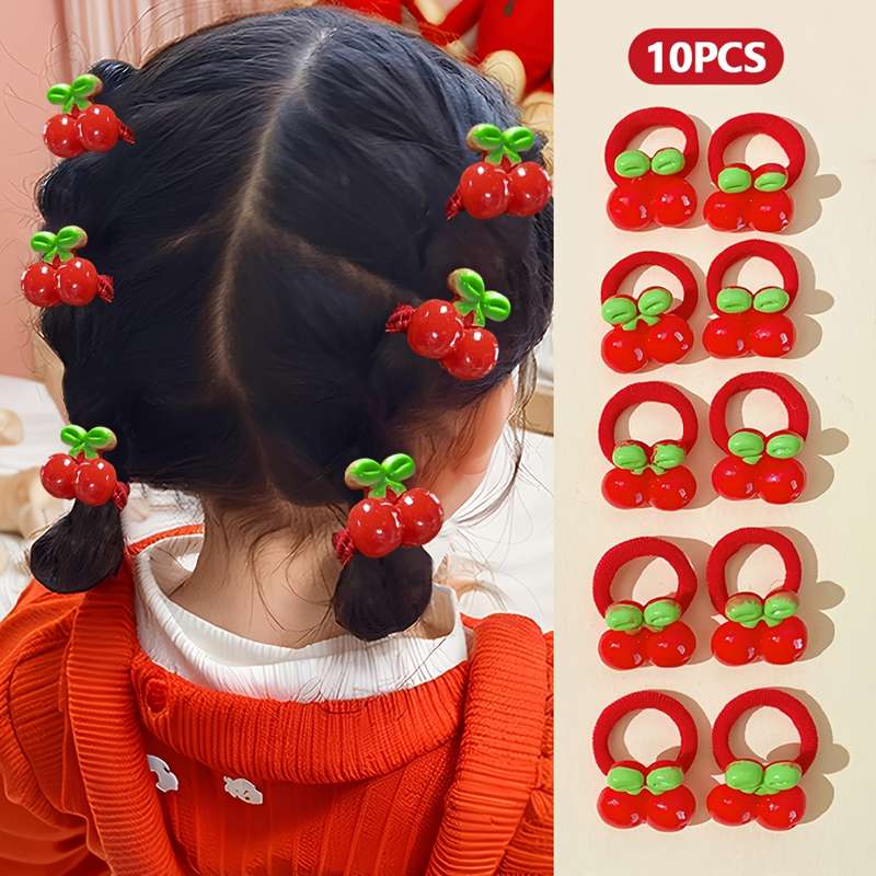 10pcs Cute Cherry & Strawberry Hair Ties Set