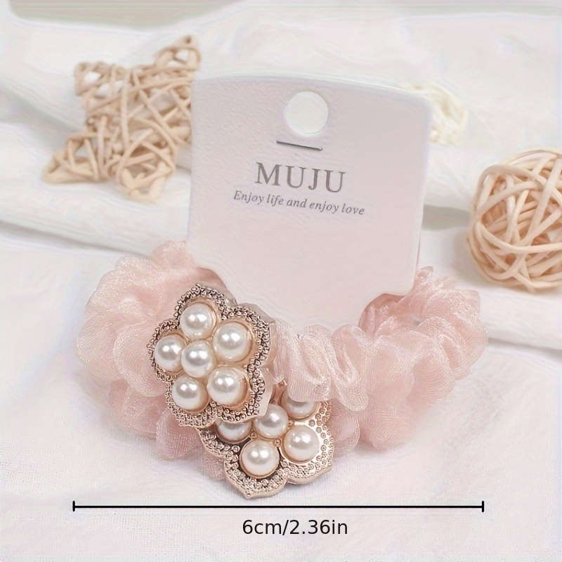 Elegant 2pcs Set Faux Pearl & Mesh Hair Ties