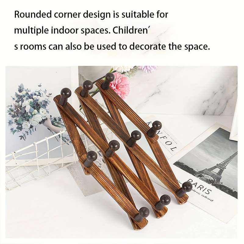 1pcs Folding Coat Rack Wooden Expandable Hanger with 10 Hooks