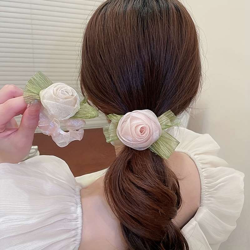 Elegant Mesh Rose Flower Hair Ties Set