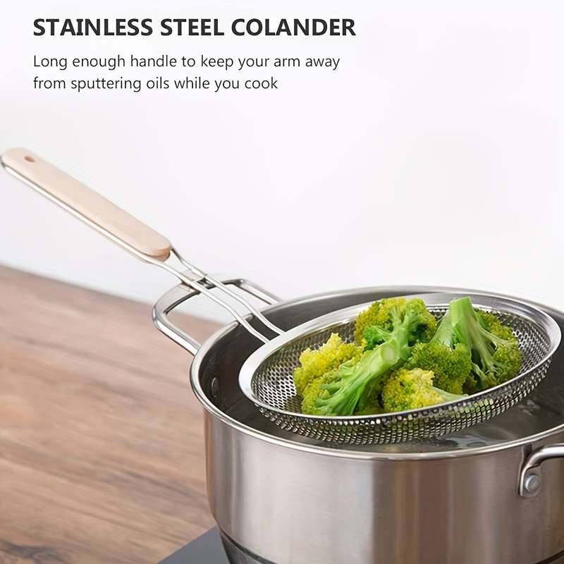 Premium Stainless Steel Colander with Wooden Handle