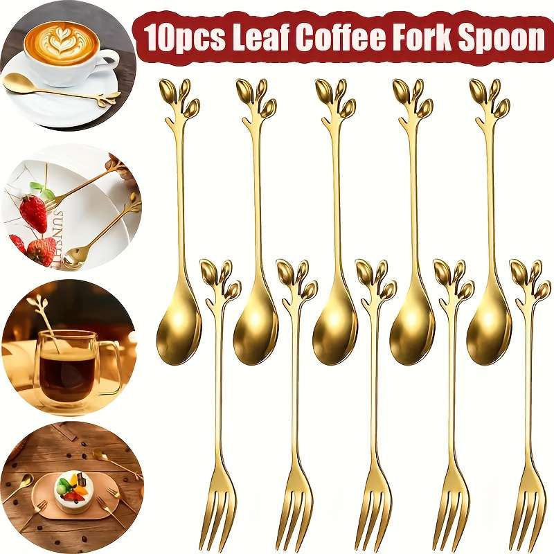 Stainless steel gold leaf dessert cake fork