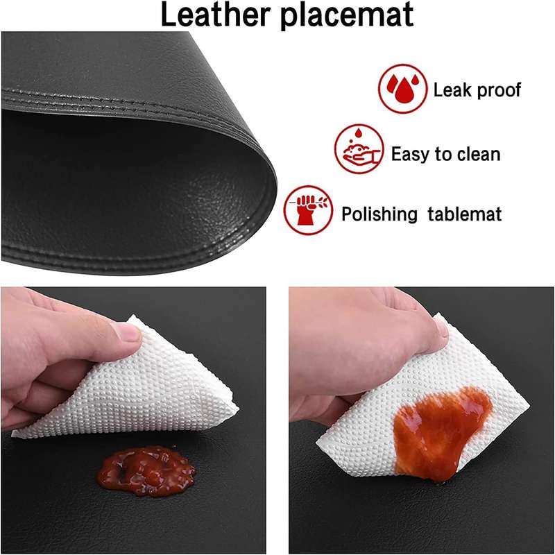 6pcs Set of Black Round and Oval Faux Leather Table Mats