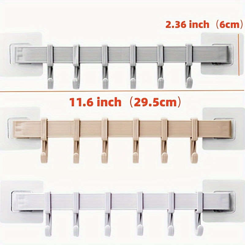 1 Set Adjustable Kitchen Storage Rack with 6 Wall Hooks