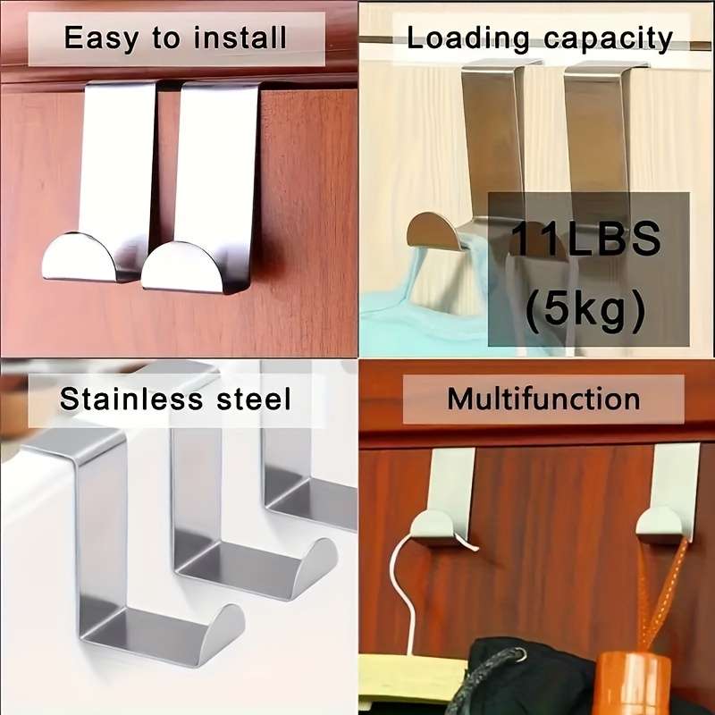 3pcs Stainless Steel Over-The-Door Hooks