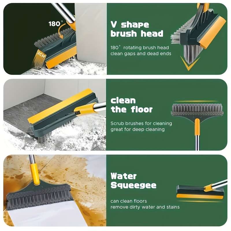 1pc Adjustable Long Handle Cleaning Brush with Angled Bristles