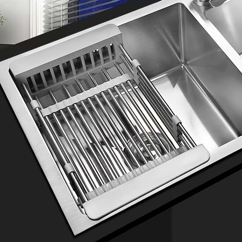 1pc Adjustable Stainless Steel Over Sink Dish Drying Rack