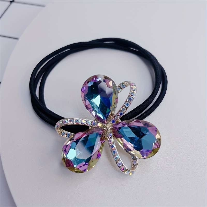 Elegant Crystal Rhinestone Flower Hair Tie