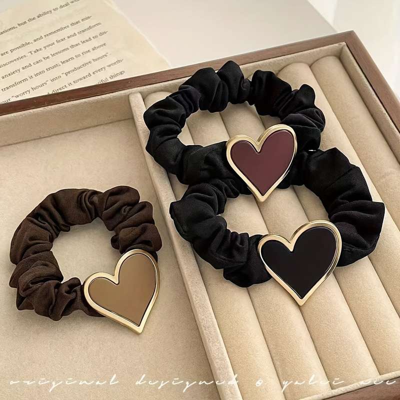 Elastic Hair Bands with Heart Charms