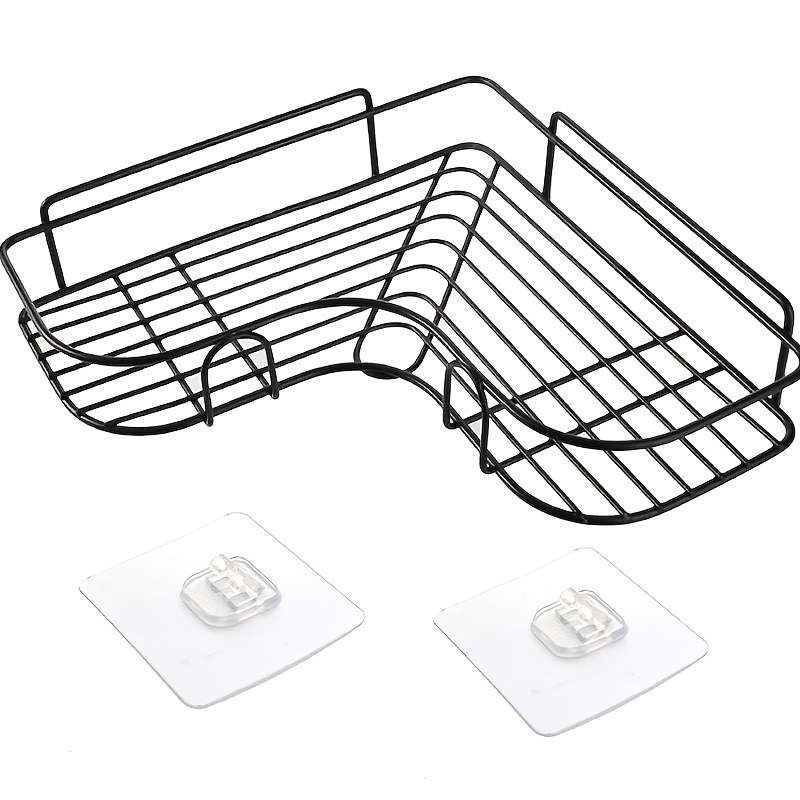 1pc No-Drill Black Metal Corner Shelf