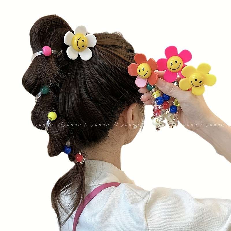 1pc Cute Sunflower Beaded Hair Ties