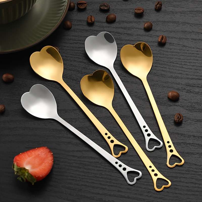 Stainless Steel Heart-shaped Spoon Dessert Hollow Handle Cake Spoon Stirring Spoon
