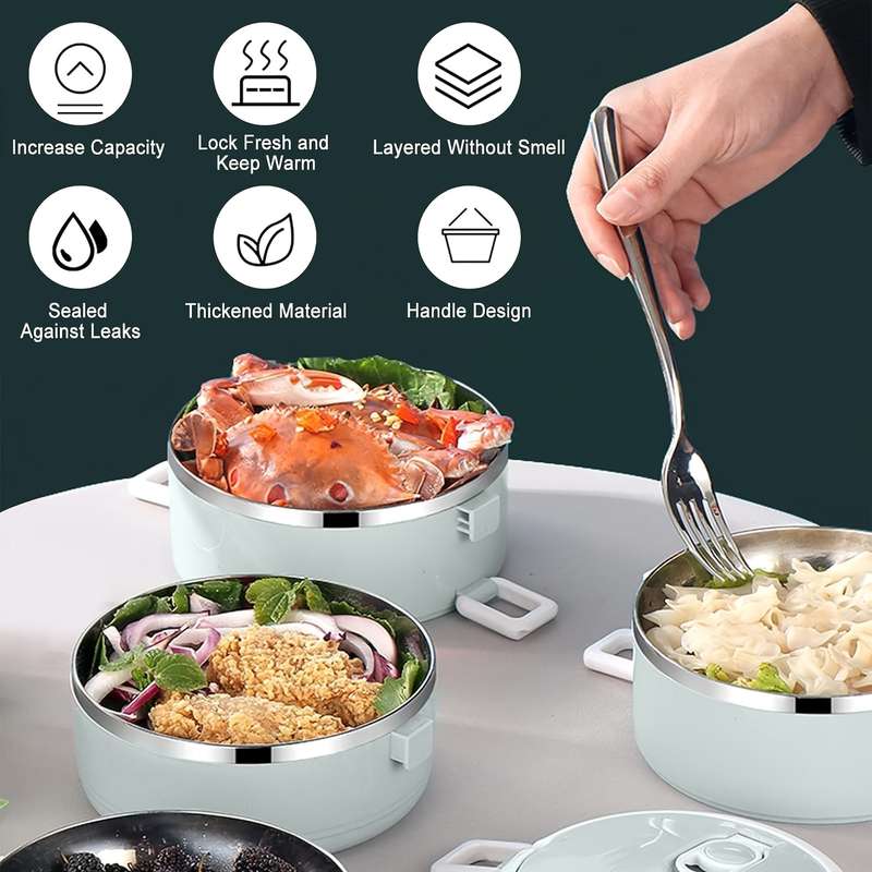 1pc Stackable Stainless Steel Bento Lunch Box with Leak-Proof Silicone Sealing Ring