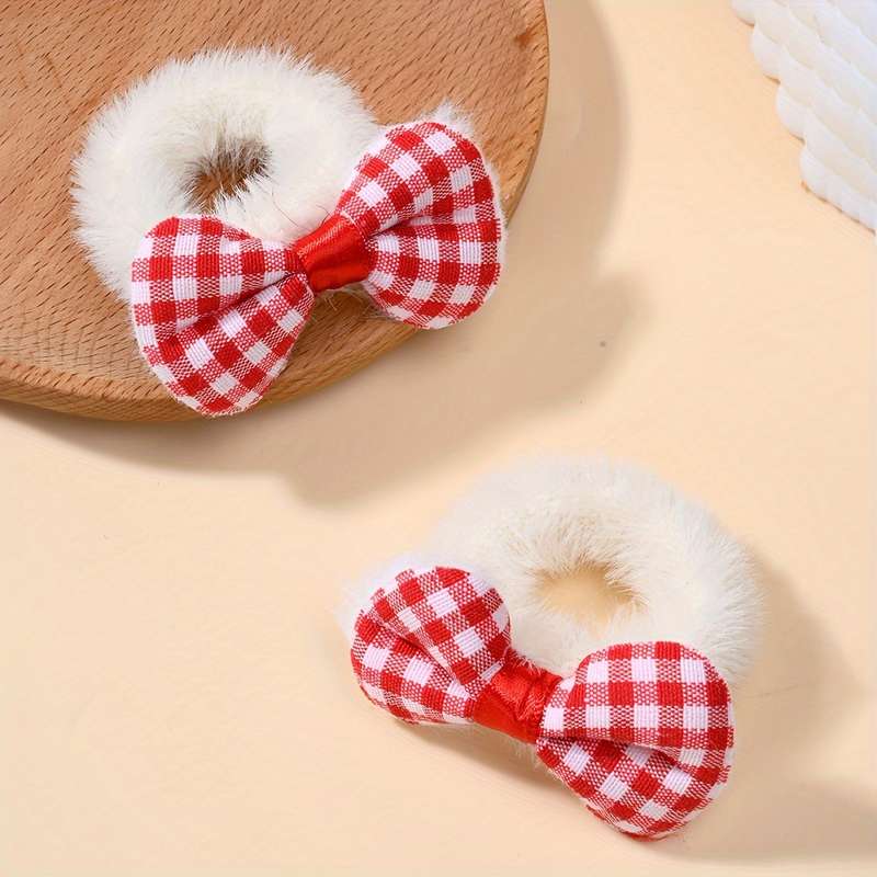 Elegant Bow Plush Hair Ties for Teens