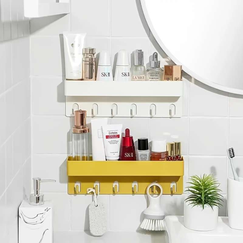 1pc Contemporary White Plastic Wall-Mounted Storage Shelf