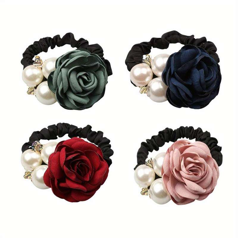 Korean Faux Pearl Fabric Rose Flower Hair