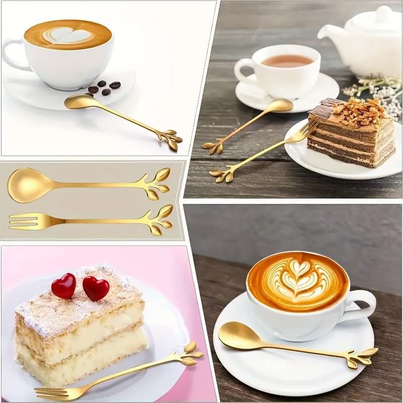 Stainless steel gold leaf dessert cake fork