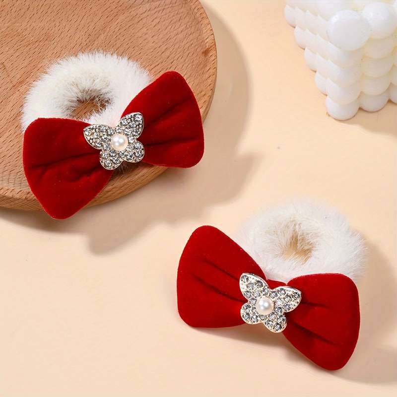Elegant Bow Plush Hair Ties for Teens