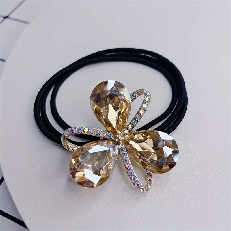 Elegant Crystal Rhinestone Flower Hair Tie