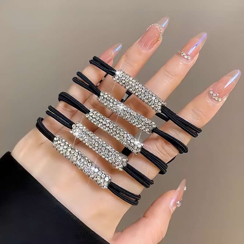 5pcs Elegant Rhinestone Hair Ties - Stretchy