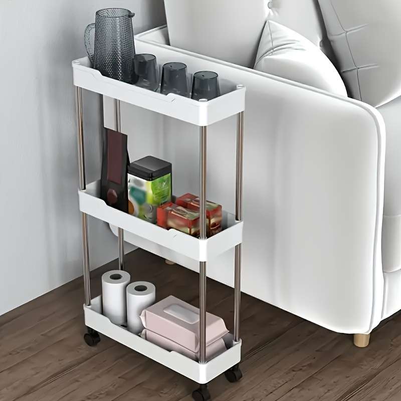 Sleek White Multi-Tier Rolling Storage Cart with Adjustable Shelves