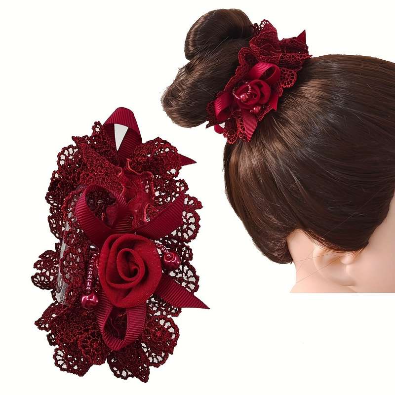 Vintage Lace Scrunchies Flower Beads Decor Hair
