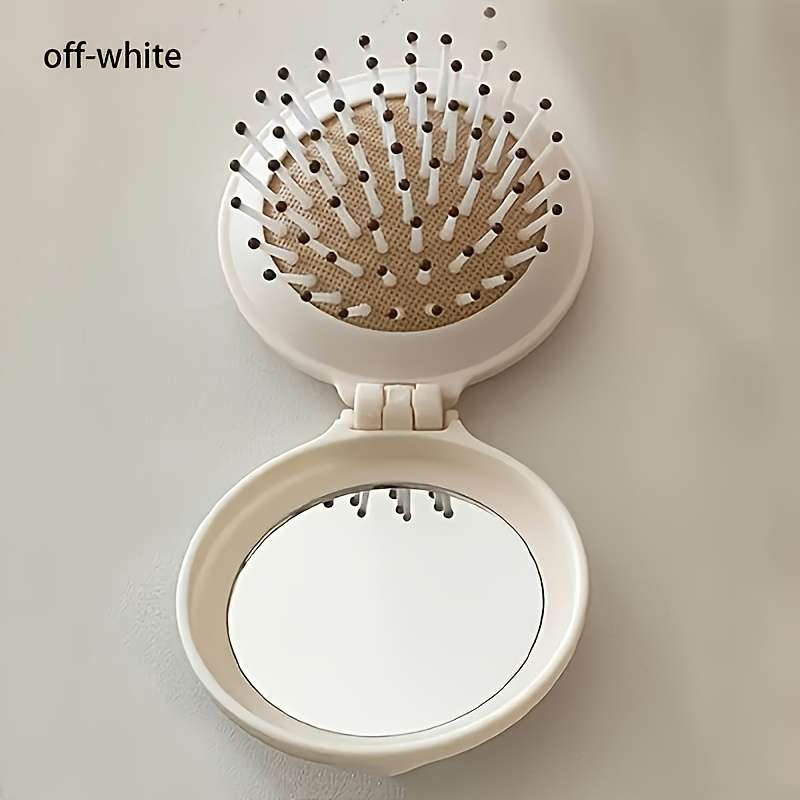1pc Mini Portable Travel Hairbrush With Mirror