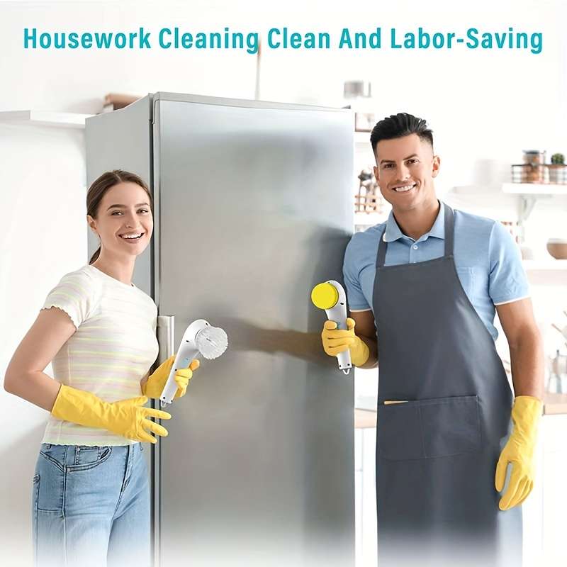 A Cordless Handheld Cleaning Brush with 5 Interchangeable Brush Heads