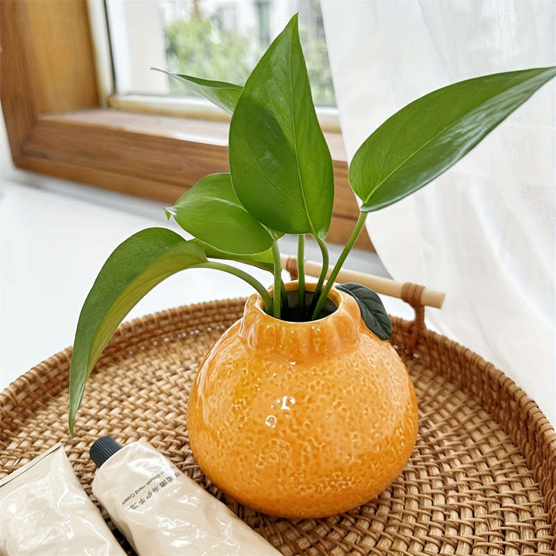 1pc Unique Orange Ceramic Vase for Hydroponics