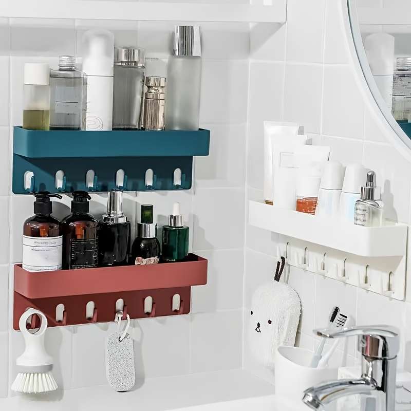 1pc Contemporary White Plastic Wall-Mounted Storage Shelf