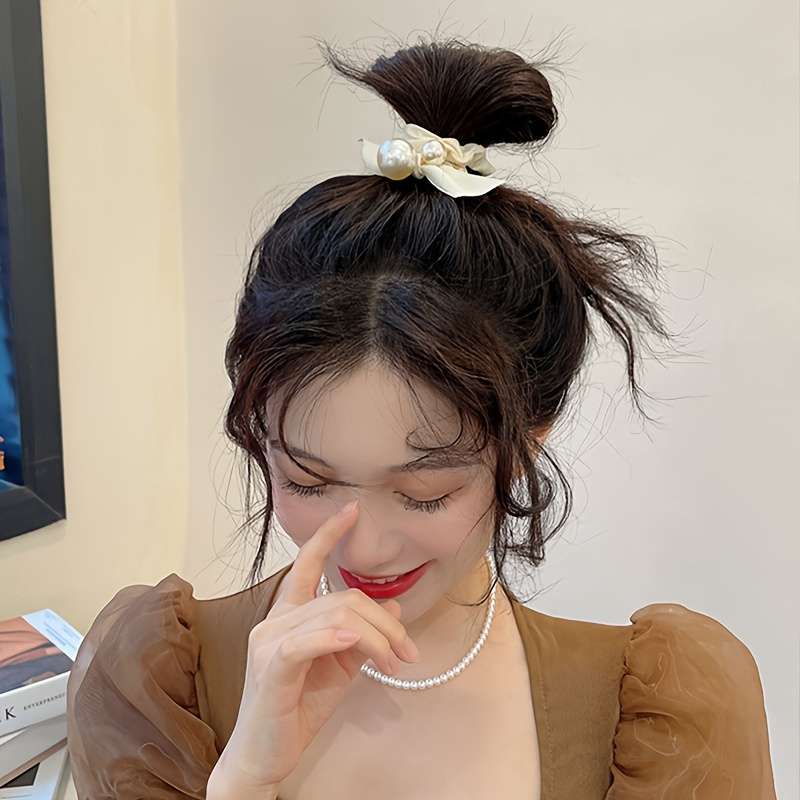 Elegant Pearl Bow Hair Tie Set