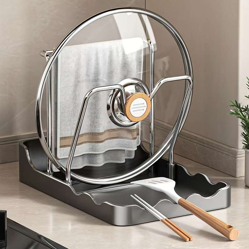 1pc Luxury Kitchen Pot Lid Holder with Drainboard
