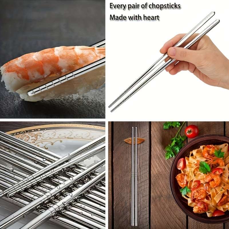 5 Pairs Stainless Steel Chopsticks