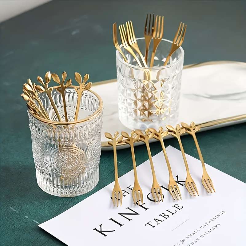 Stainless steel gold leaf dessert cake fork
