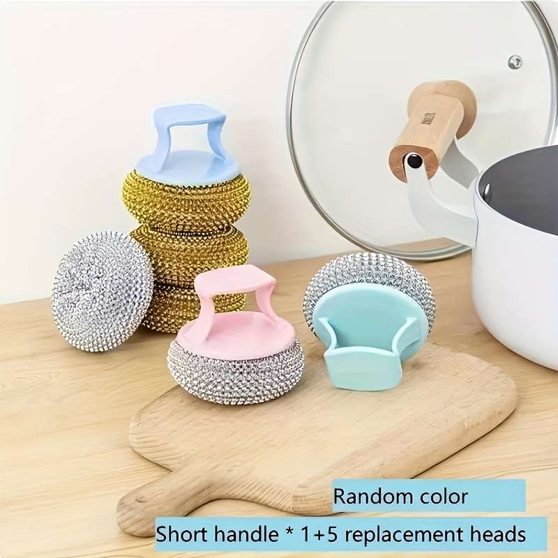 Stainless Steel Sponge Handle Scrub Brush Kitchen Cleaning Tool