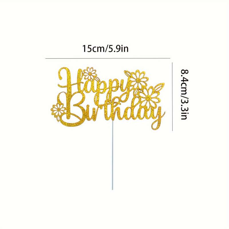 Elegant Golden Flower Daisy Birthday Cake Topper