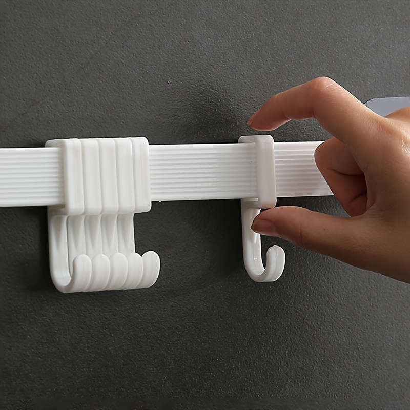 1 Set Adjustable Kitchen Storage Rack with 6 Wall Hooks