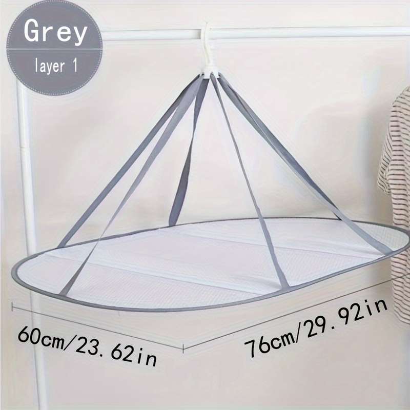 Gray 1-Tier Hanging Dryer With Mesh - Perfect For Large Items And Windproof