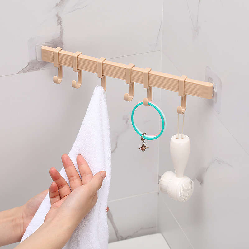 1 Set Adjustable Kitchen Storage Rack with 6 Wall Hooks