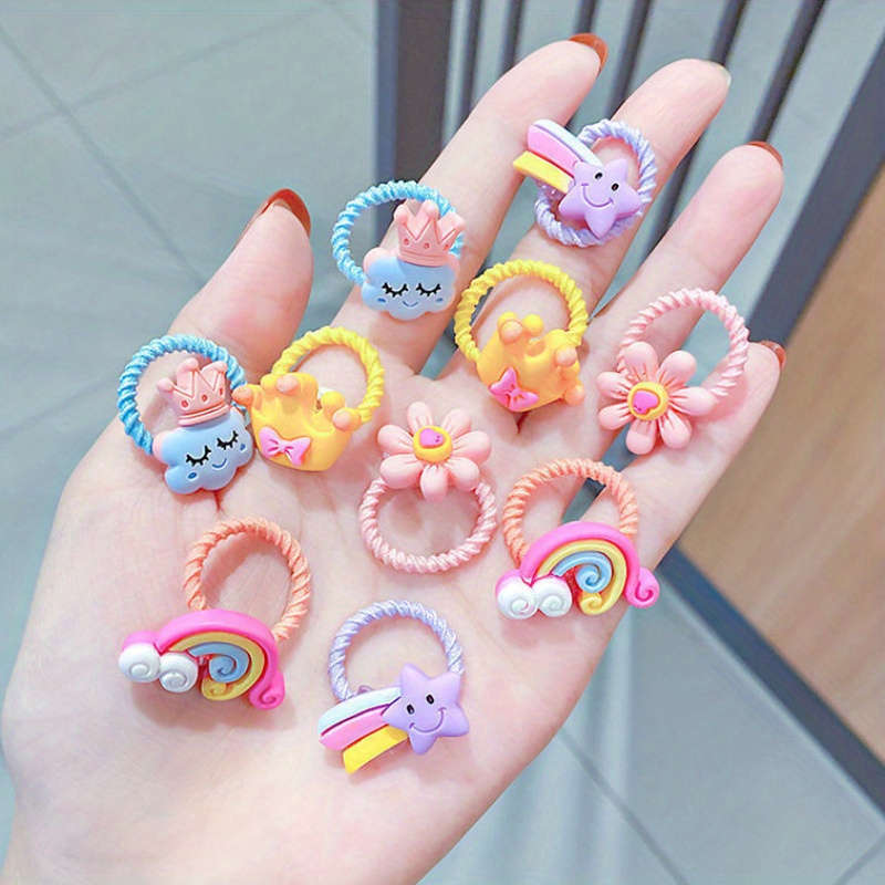 Cute Cartoon And Floral Elastic Hair Ties Set