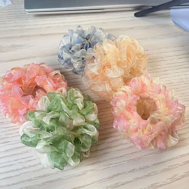 5pcs Sweet & Cute Floral Mesh Scrunchie Set