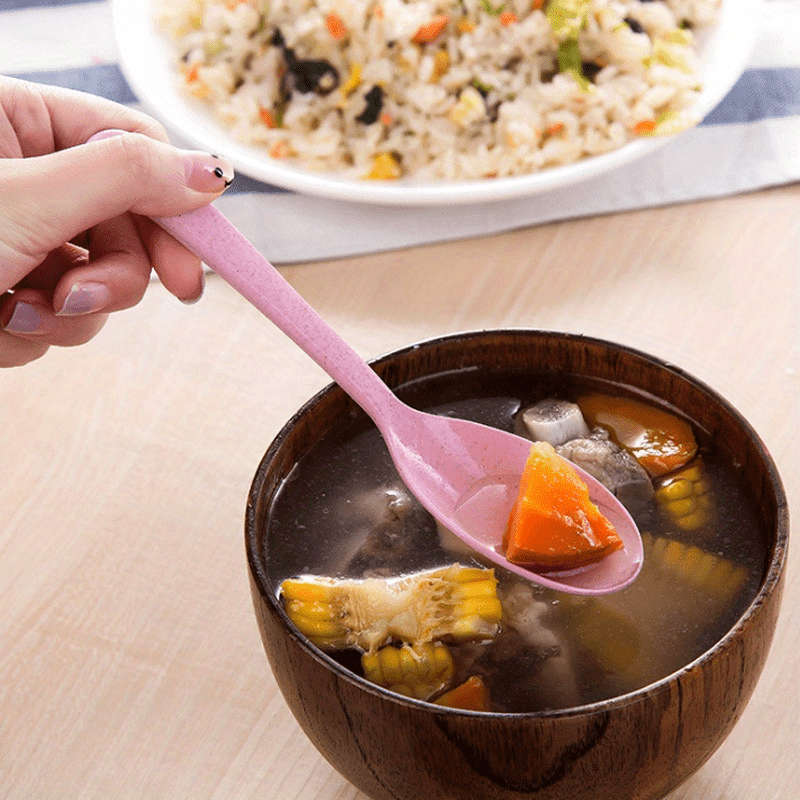 4pcs Long Handle Wheat Straw Spoons