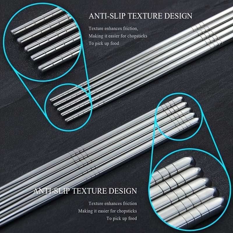 5 Pairs Stainless Steel Chopsticks