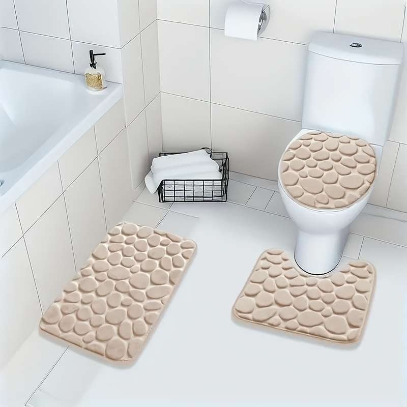 3pcs Soft Coral Fleece Bath Rug Set
